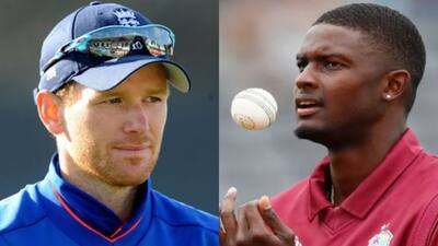 Eoin Morgan and Jason Holder 