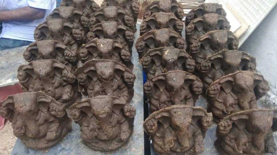 Eco-friendly Ganpati made from cow dung in Telangana