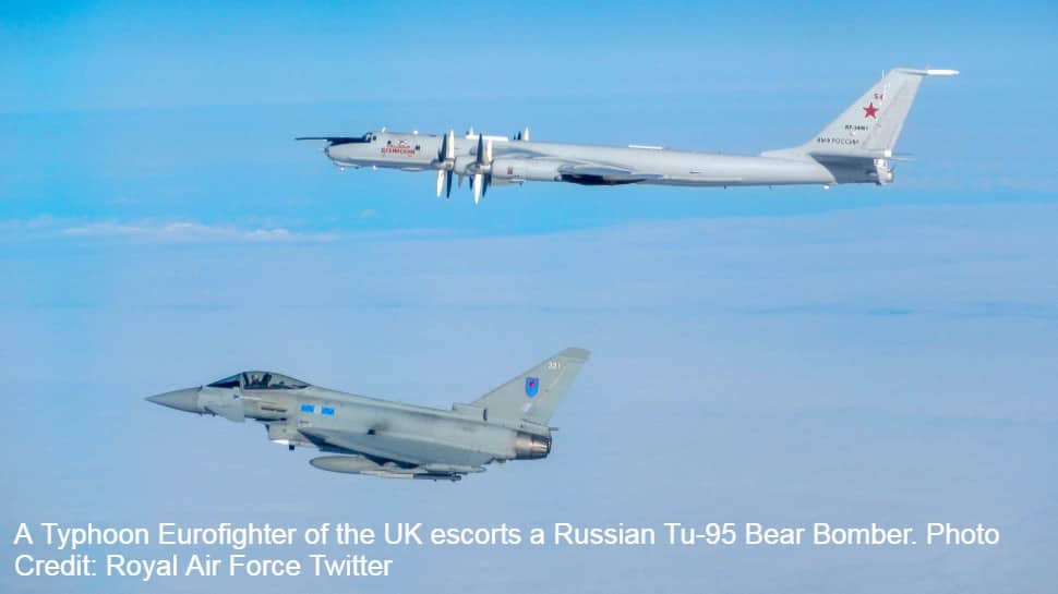 UK Typhoon Eurofighters intercept Russian Tu-142 aircraft near Britain&#039;s airspace; Sukhoi Su-30s, Tu-95 nuclear bombers near Estonia