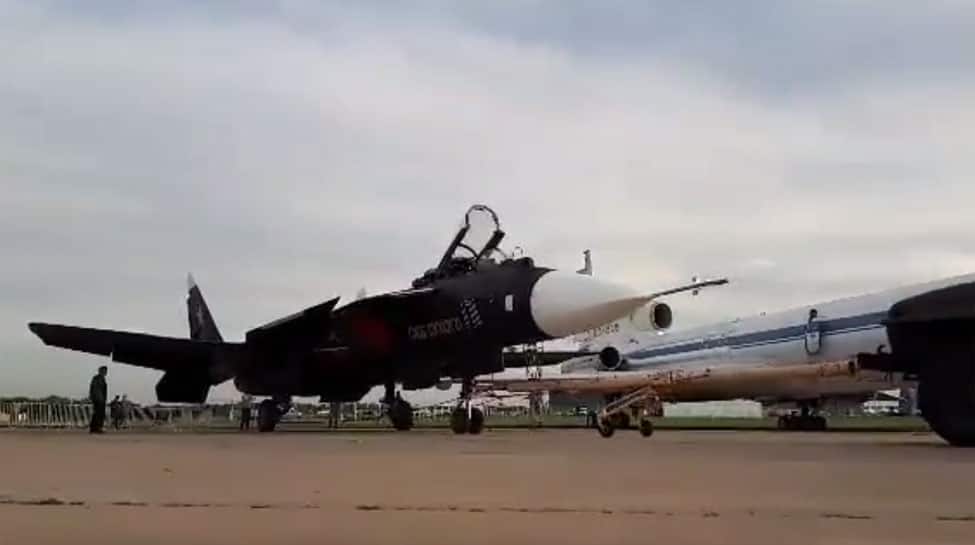 Sukhoi Su-47, the mysterious, supersonic, experimental black-coloured Russian fighter seen at MAKS 2019