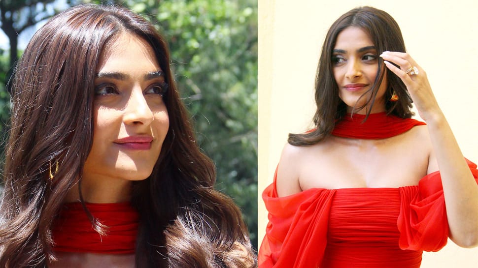 Sonam Kapoor stuns in a red outfit during &#039;The Zoya Factor&#039; trailer launch—Pics