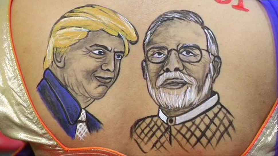 Surat women flaunt body paint tattoos featuring PM Narendra Modi, Donald Trump during Navratri preparations