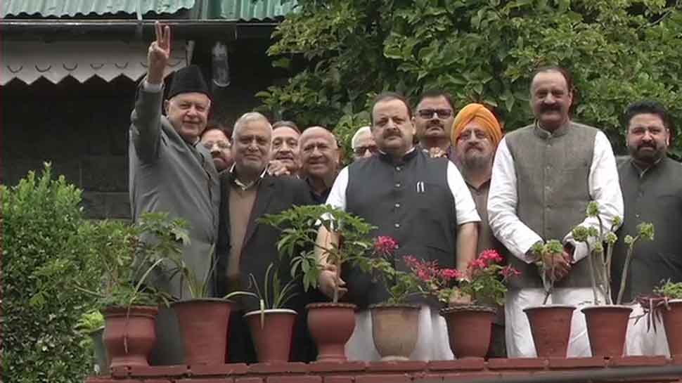 NC delegation meets former J&amp;K CM Farooq Abdullah at his Srinagar residence