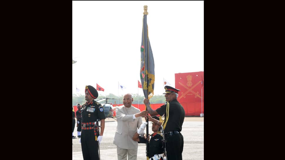 President Ram Nath Kovind presents colour to Army Aviation Corps