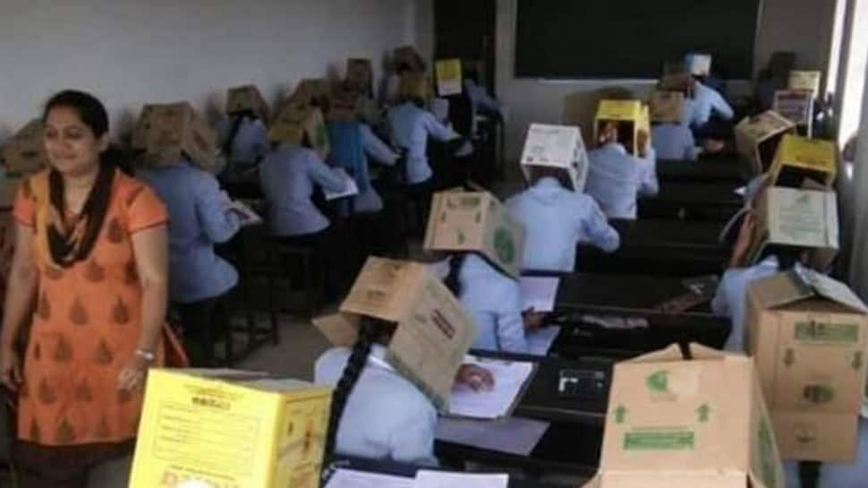 Karnataka college students made to wear cardboard box to stop them from cheating,video goes viral