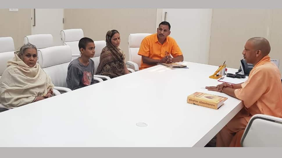 Uttar Pradesh Chief Minister Yogi Adityanath meets Kamlesh Tiwari&#039;s family