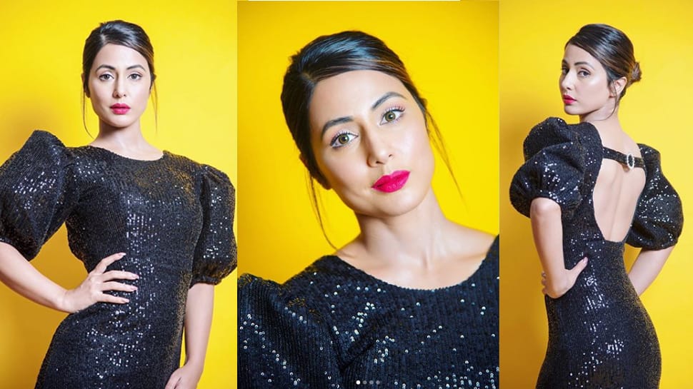 Hina Khan sizzles in a black shimmery dress, shares pics on Instagram