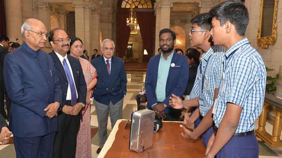 Govt school students showcase biometric EVM concept to President Ram Nath Kovind