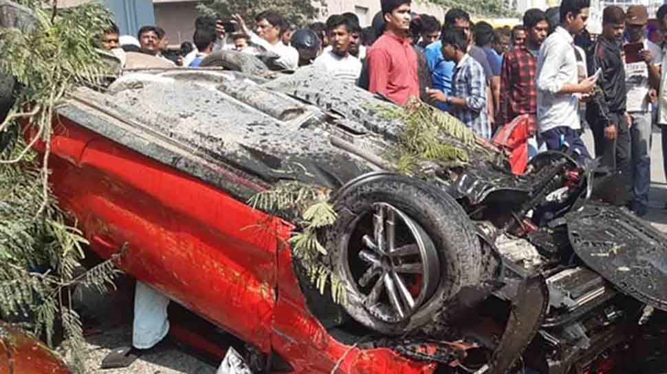 Speeding car falls off Hyderabad flyover, woman pedestrian crushed — Watch