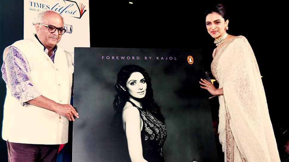 Deepika Padukone, Boney Kapoor unveil the cover of Sridevi&#039;s biography 