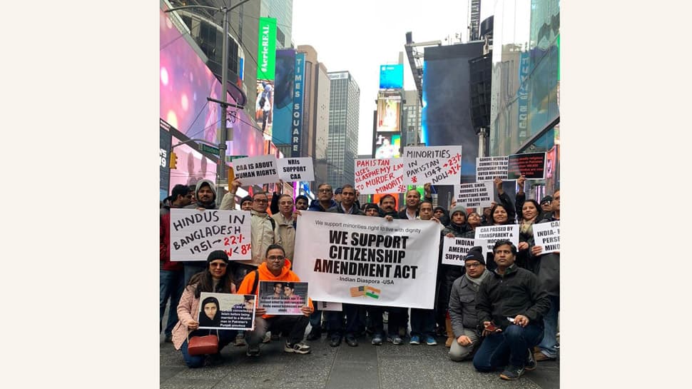 Indian-Americans hold demonstration at Times Square in US in support of Citizenship Amendment Act