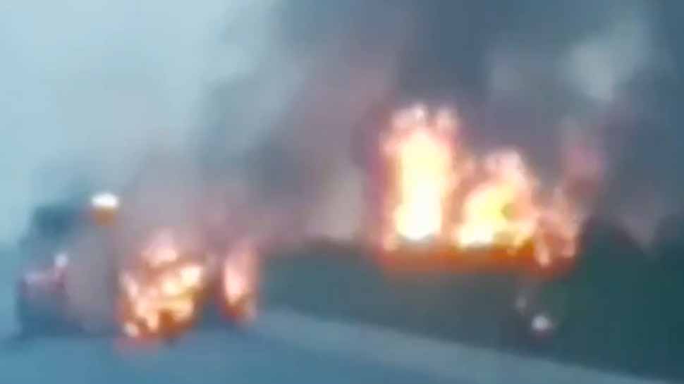 Massive fire, LPG cylinder blasts as two trucks collide in Gujarat's Surat | India News | Zee News