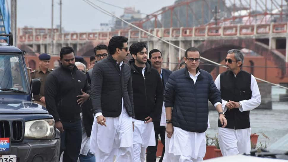 Nikhil Nanda, Navya, Agastya and Abhishek Bachchan immerse Ritu Nanda&#039;s ashes in holy Ganga - In Pics