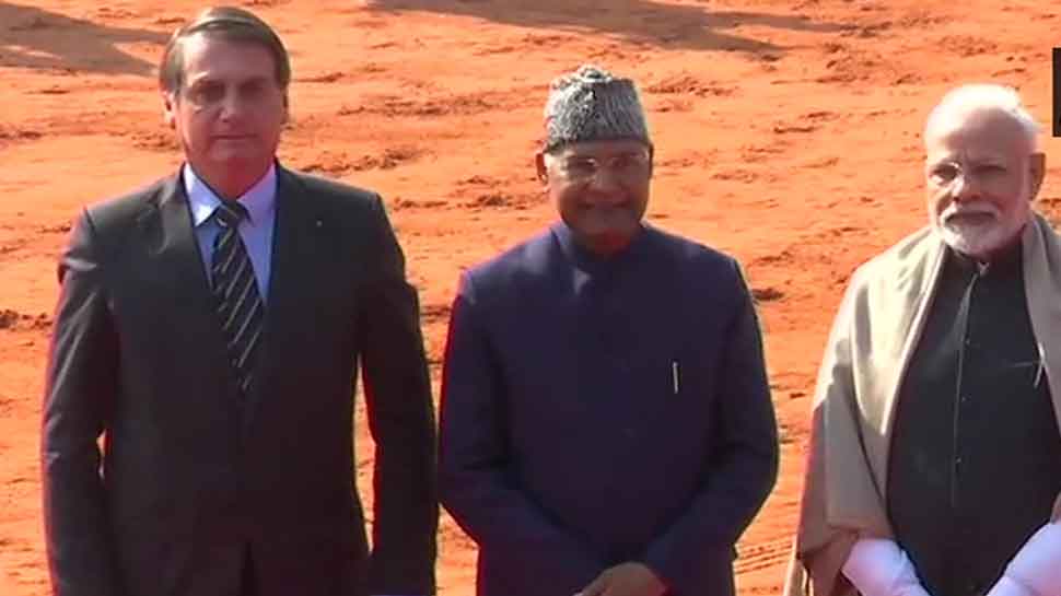  Brazilian President Jair Messias Bolsonaro welcomed by PM Narendra Modi, President Ram Nath Kovind at Rashtrapati Bhawan, receives ceremonial honour