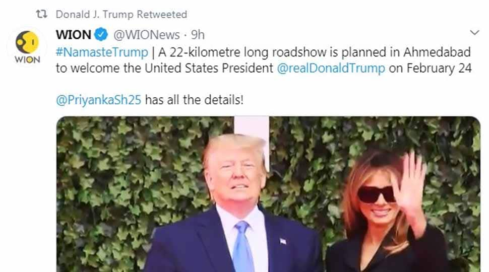 Ahead of visit to India, US President Donald Trump retweets WION news report on his trip