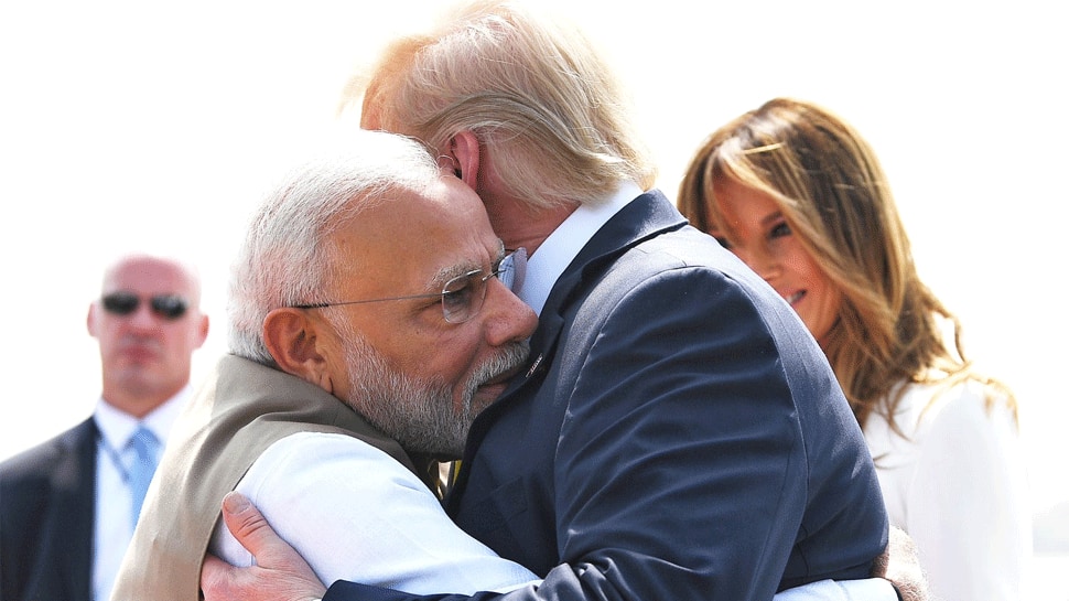 PM Narendra Modi welcomes US President Donald Trump with warm hug