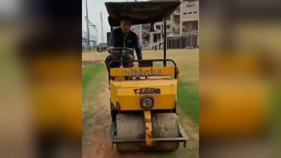 Mahendra Singh Dhoni turns a pitch curator in Ranchi, operates roller