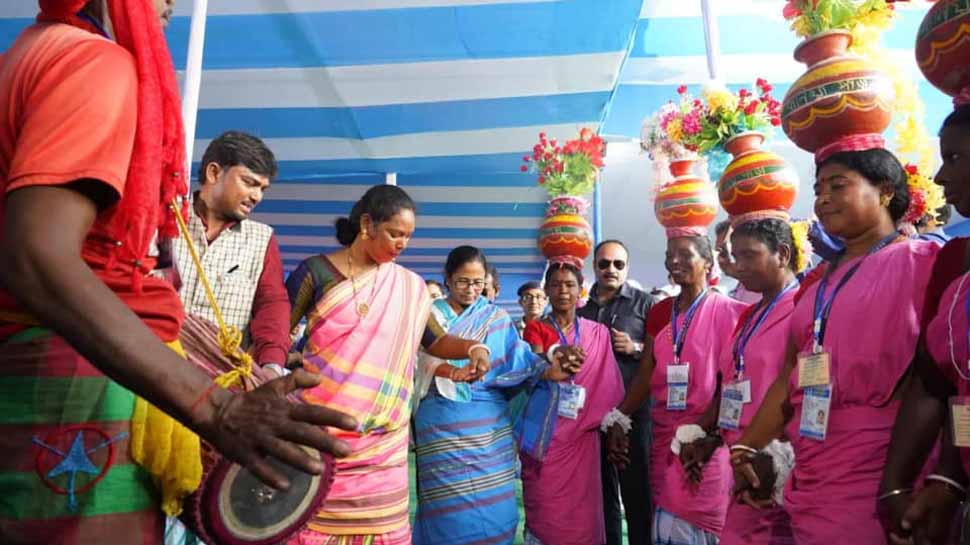 West Bengal Chief Minister Mamata Banerjee spotted dancing at mass marriage ceremony of tribal girls