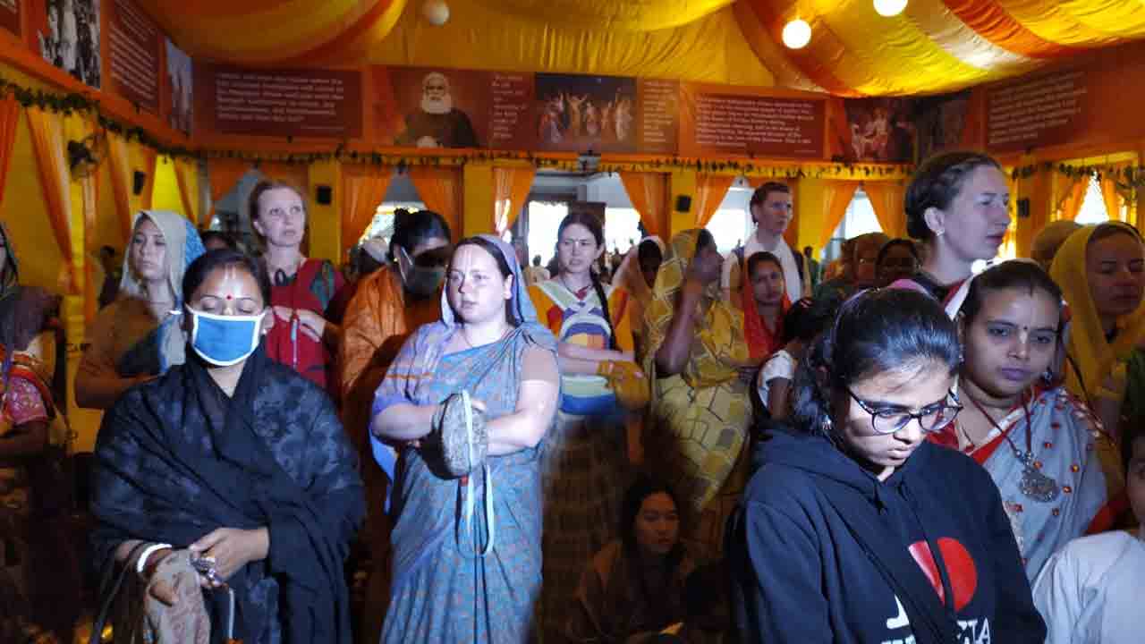 Devotees gather in Iskon temple