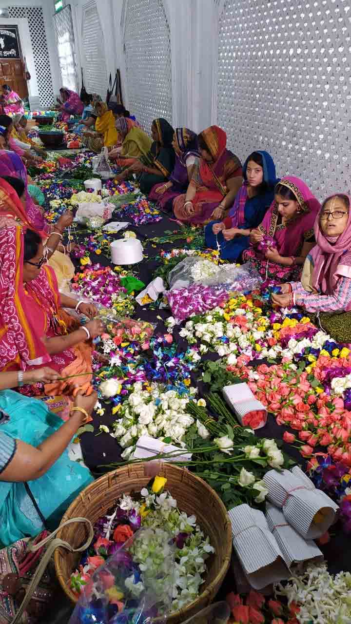 Devotees decorate Iskon temple with flower