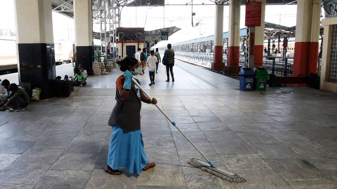 Sanitisation drive being conducted at the Chennai Central Railway Station