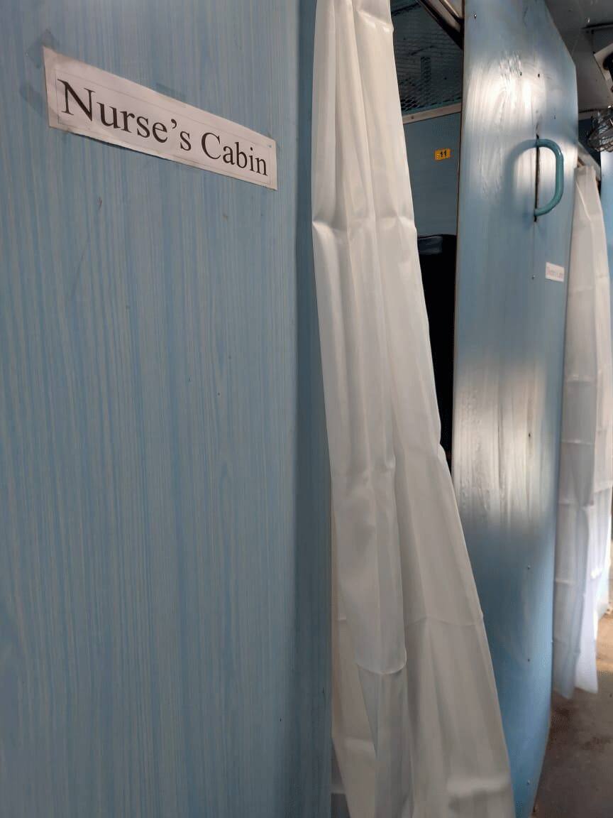 Nurse cabin entrance in isolation ward in non-AC coaches