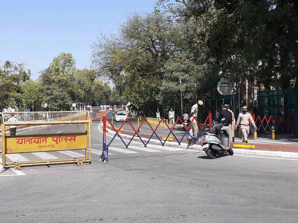 Police barricades placed at roads