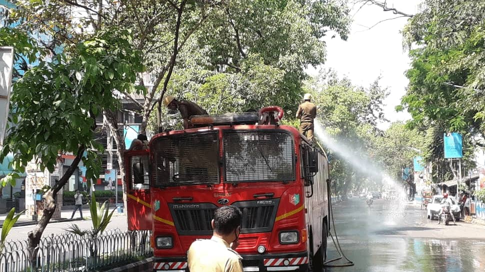 Fire brigade sanitizing streets of Kolkata