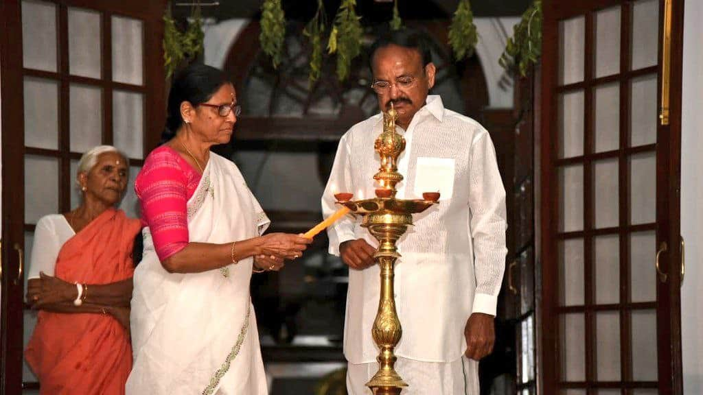 Vice President of India lighting diyas 