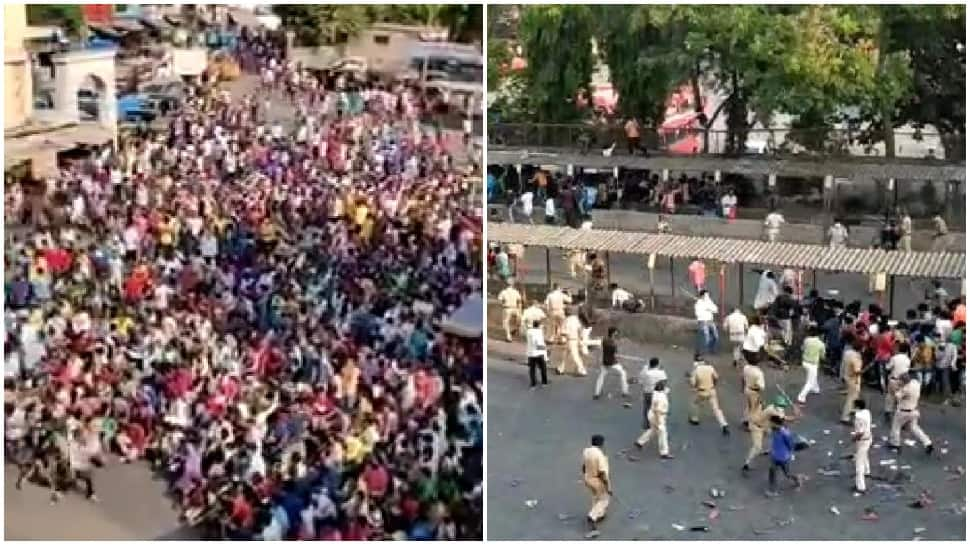 Migrant workers from Bihar, West Bengal protest lockdown at Mumbai&#039;s Bandra Bus stand, lathicharged