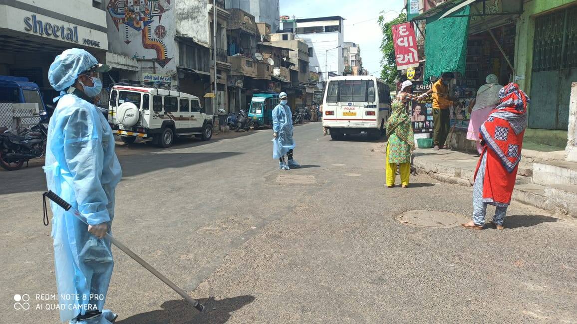 People practicing social distancing in Ahmedabad 