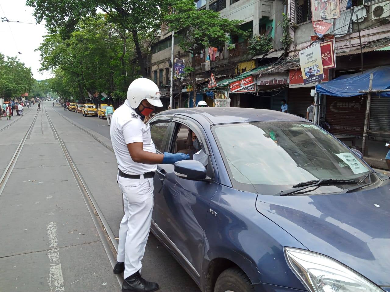 Traffic police check vehicle pass 