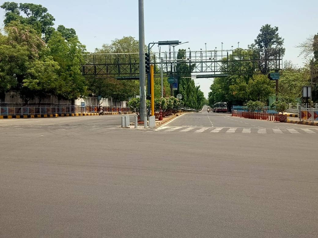 Deserted road amid lockdown in Hyderabad