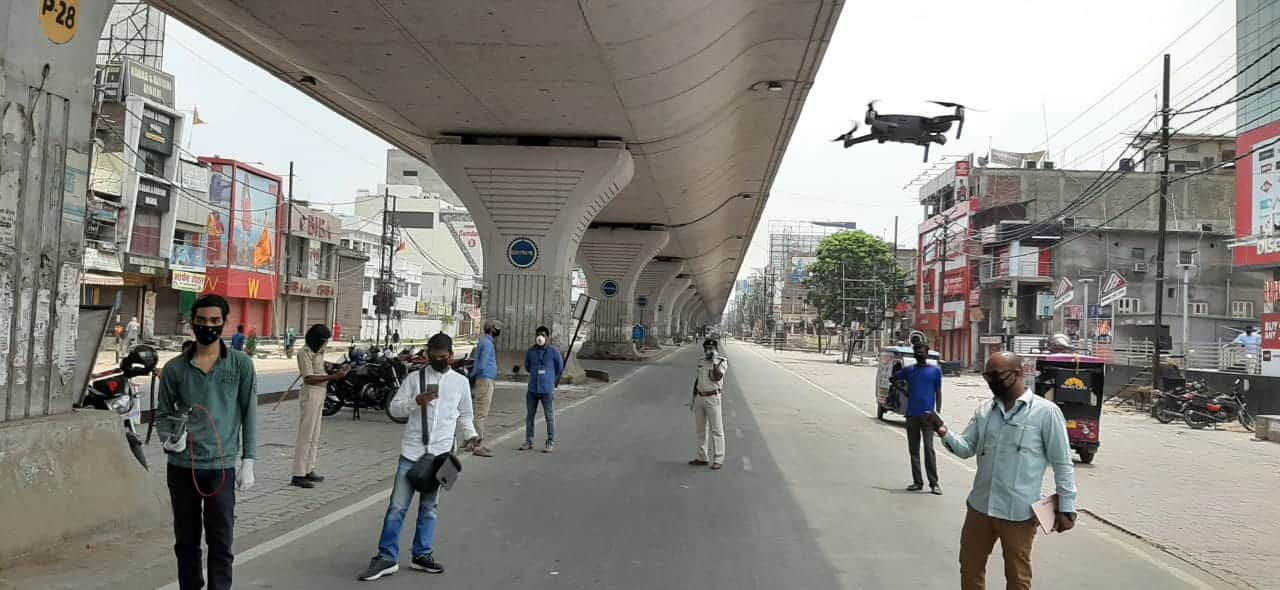 Police using drones in Patna