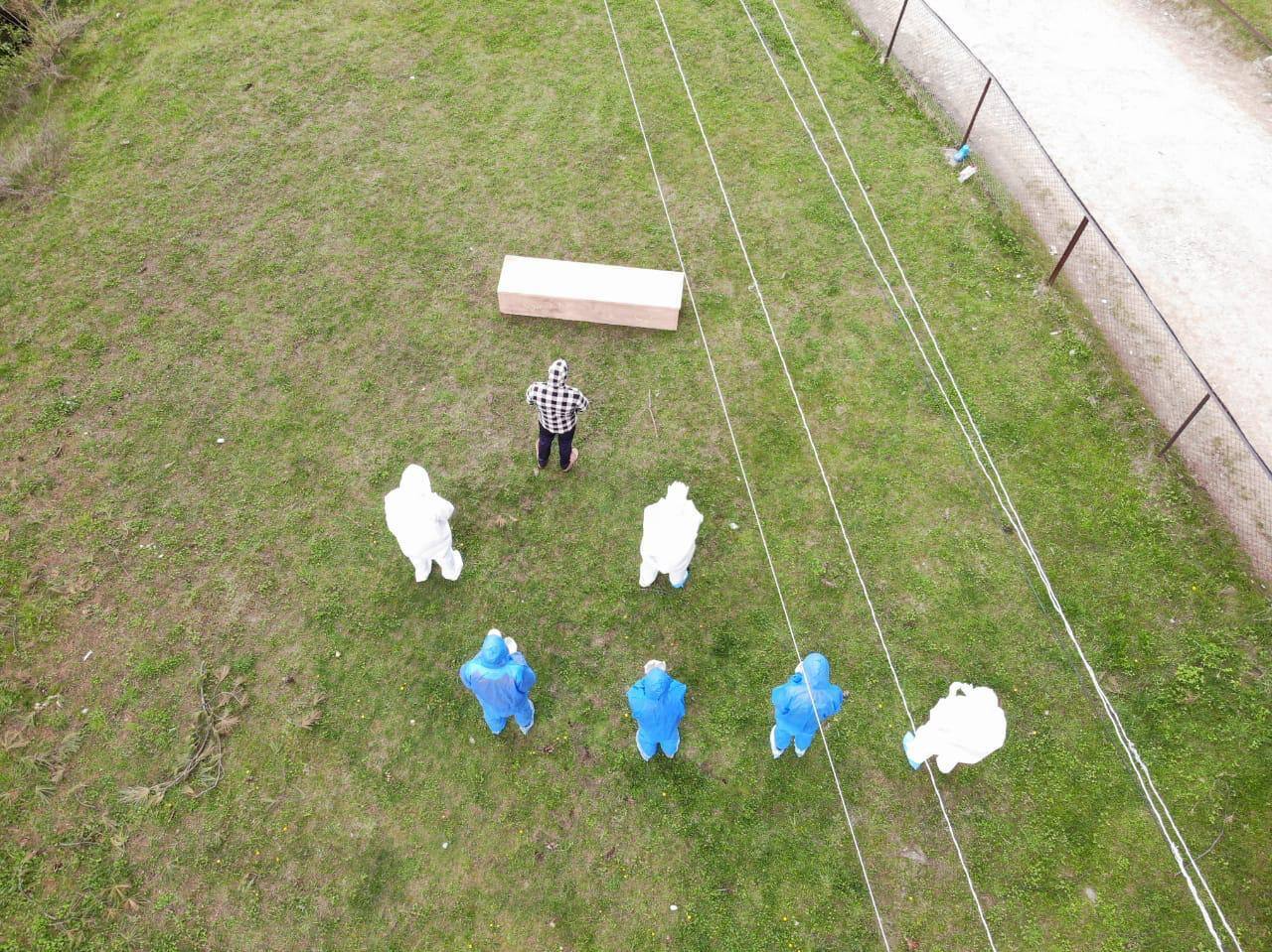 A drone picture of funeral of coronavirus positive person