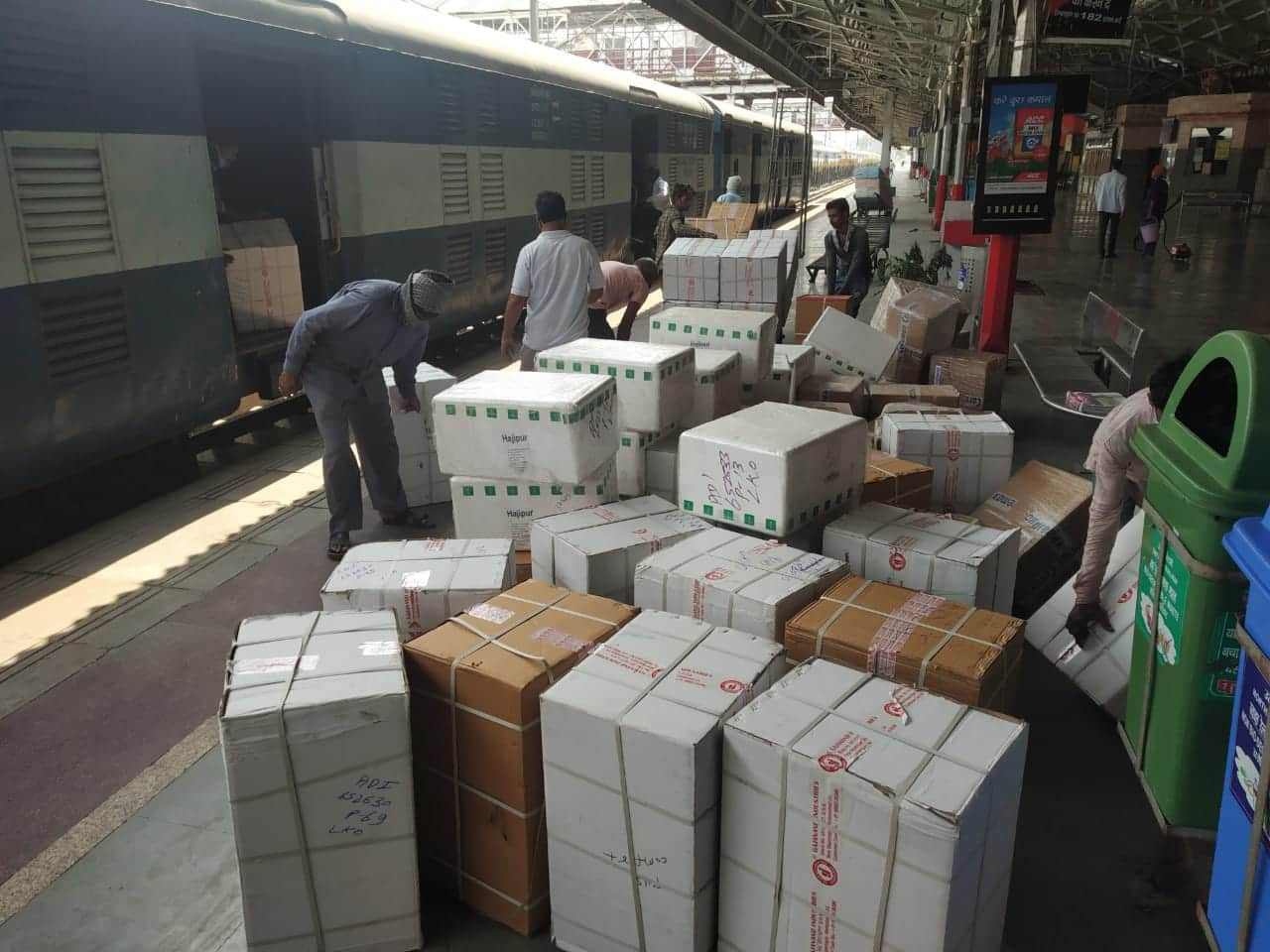 Essential goods being transported at Charbag railway station in Lucknow amid lockdown