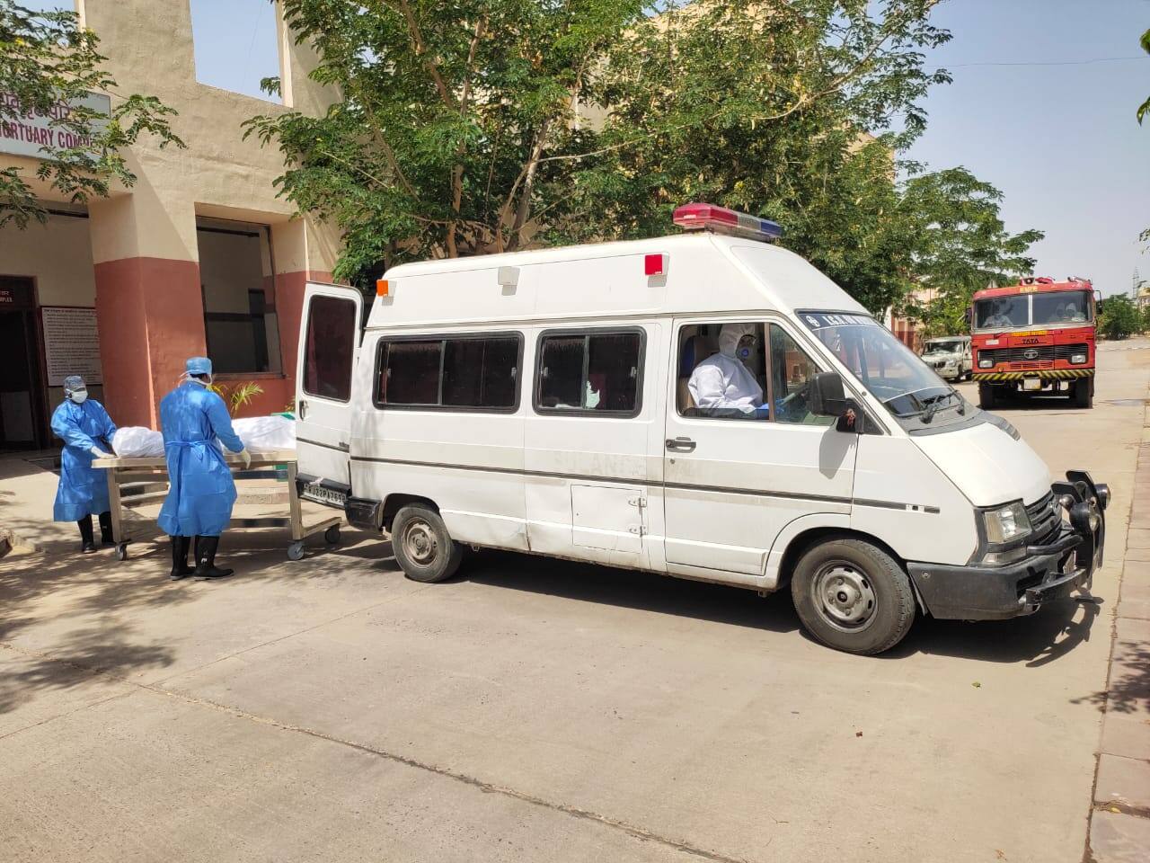 Ambulance taking dead bodies of coronavirus patients for cremation