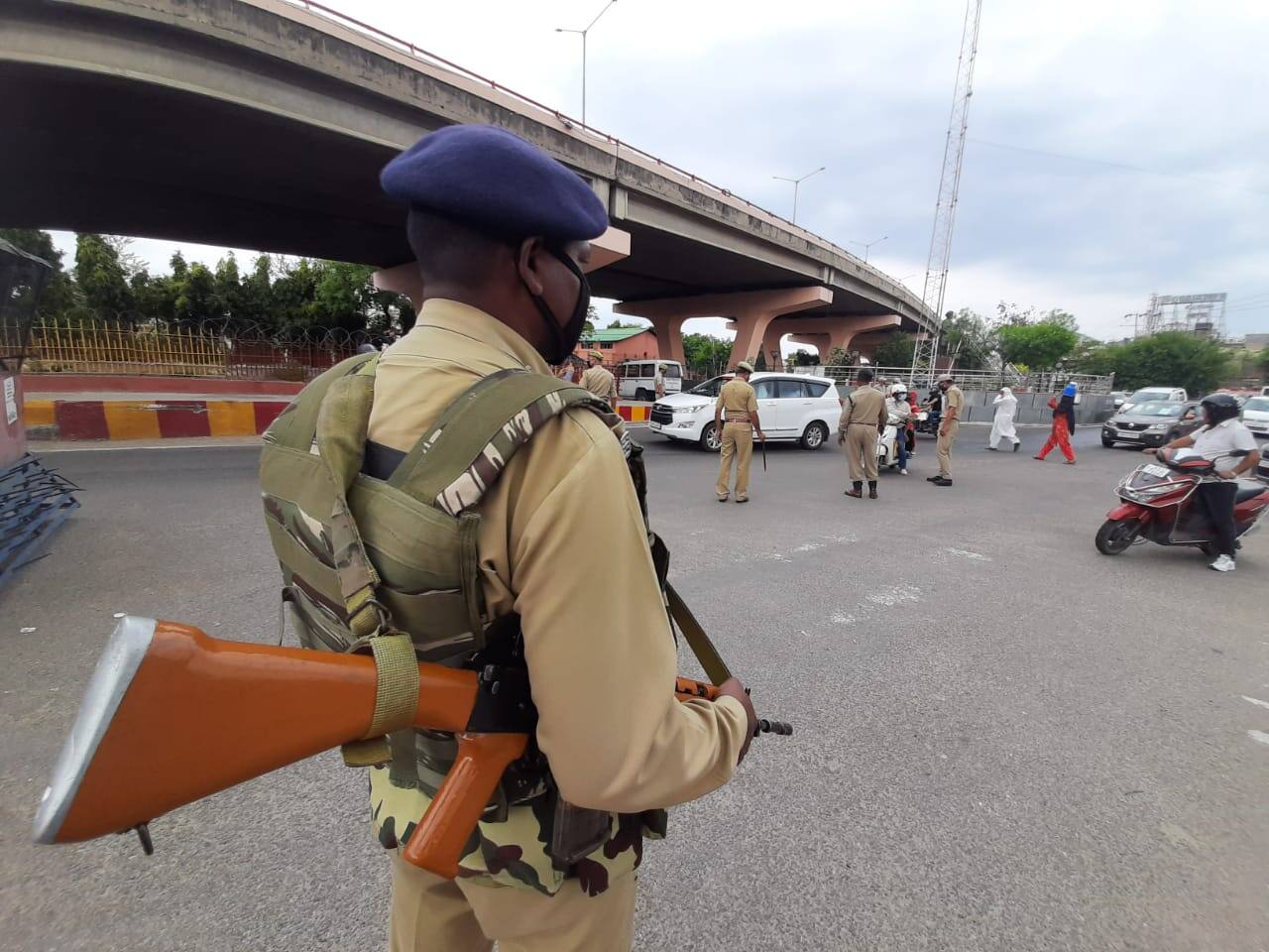 Security personnel at Dogra Chowk, Jammu