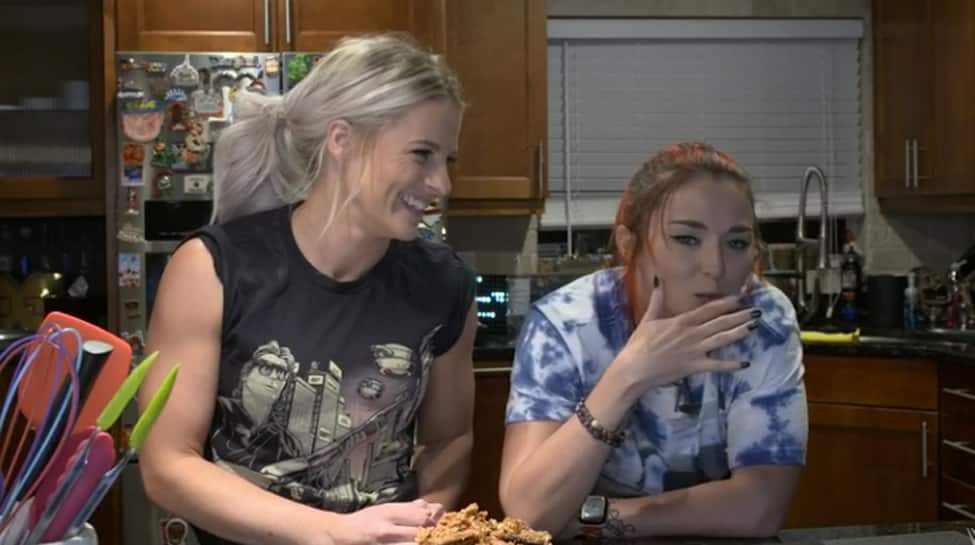 WWE star Candice LeRae teaches Tegan Nox how to bake praline cookies--Watch