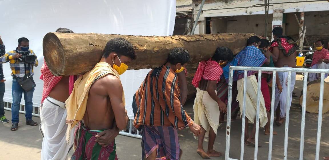 A log of wood taken inside the Puri Jagannath Temple premises