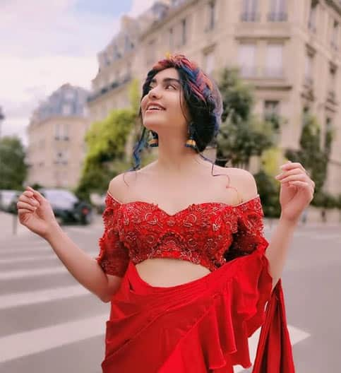 Adah Sharma in a stylish red hot saree