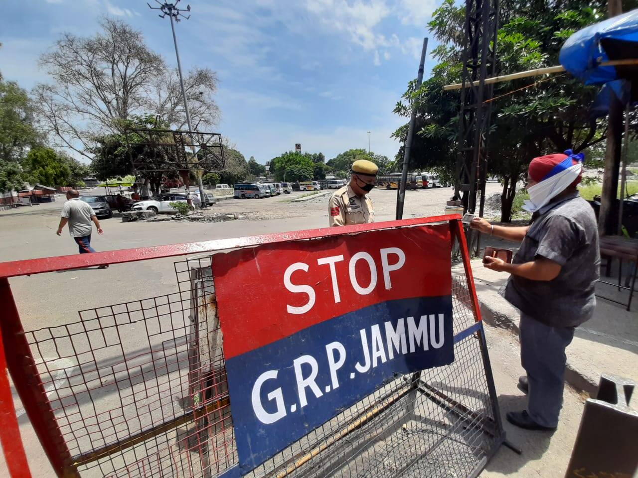 Police on duty outside Jammu Railway station