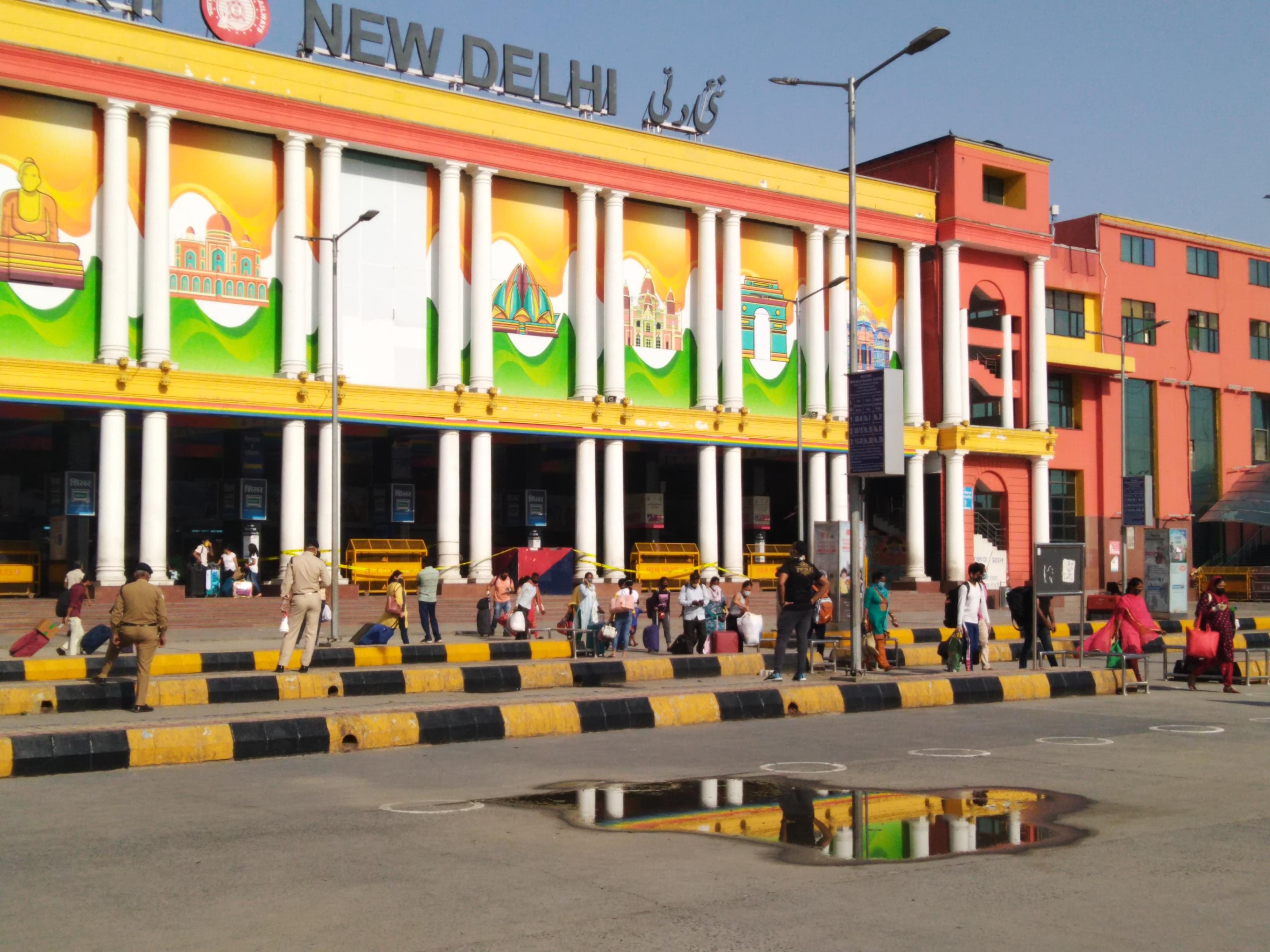 Passengers travelling through special train arrive outside New Delhi railway station