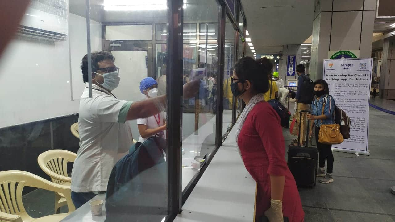 Passengers getting screened at IGI Delhi airport