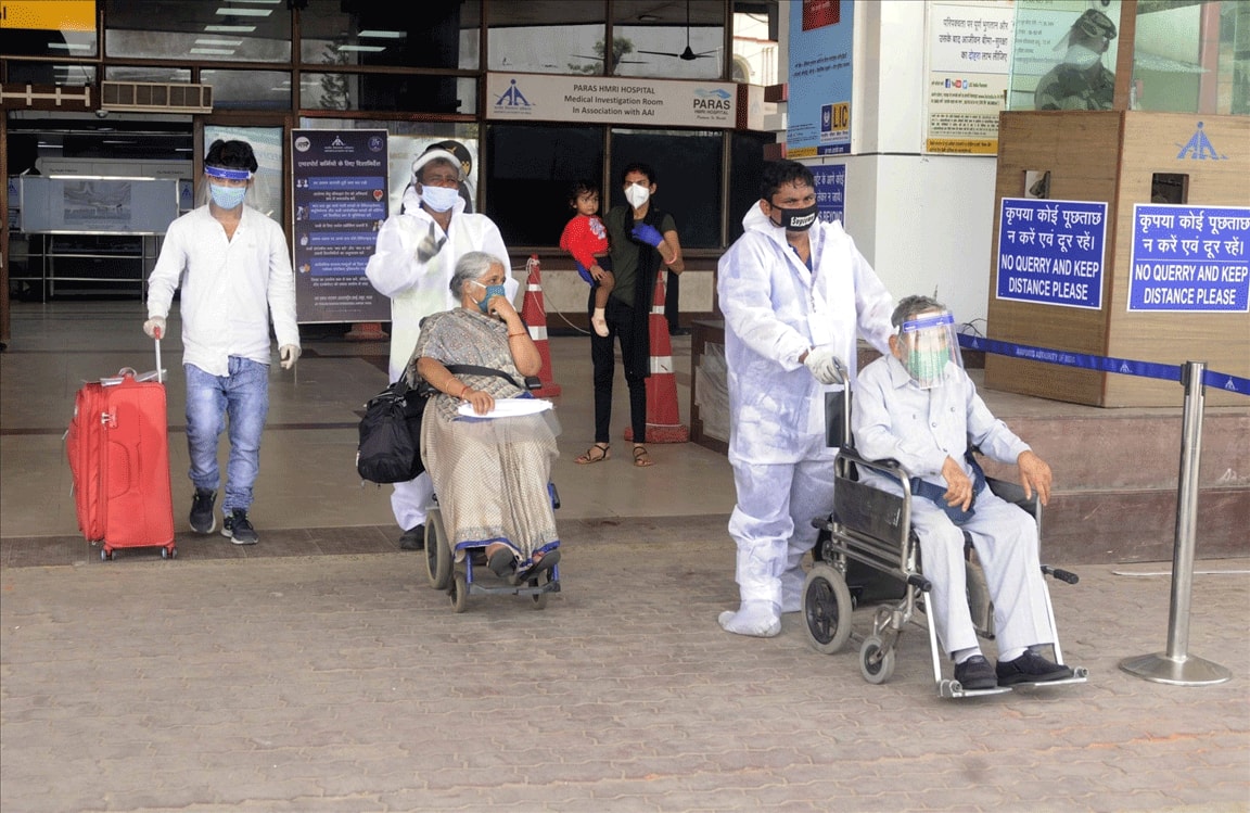 Passengers arrive at the Jay Prakash Narayan International Airport in Patna