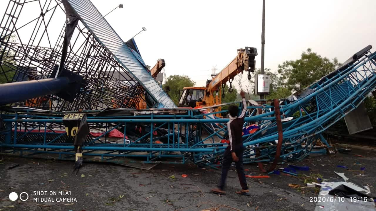 JCB while removing the hoarding