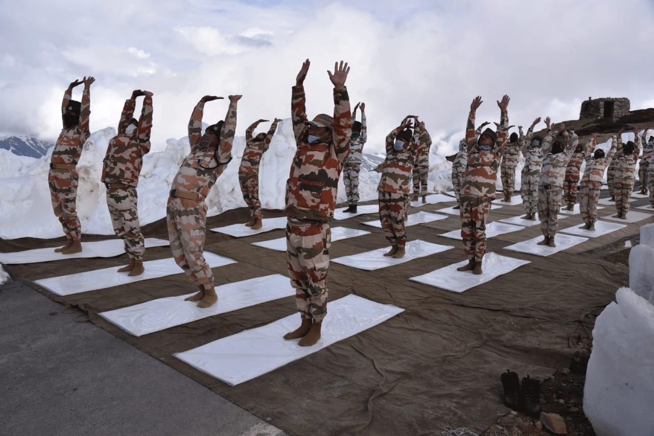 ITBP personnel practicing Yoga on the occasion of International Yoga Day