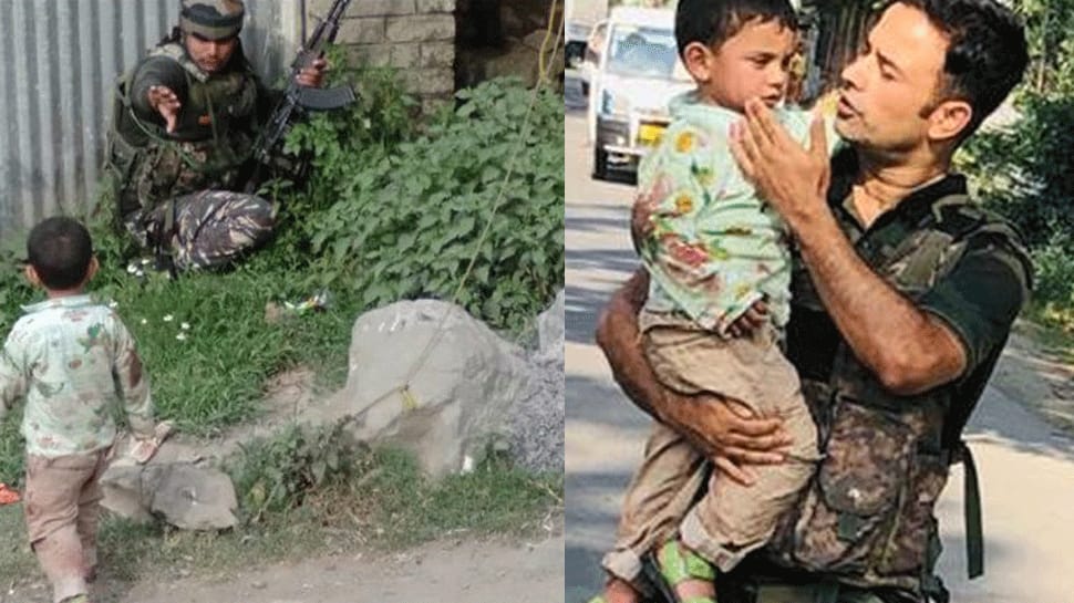 3-year-old boy saved by J&amp;K policeman from getting hit by bullet during Sopore encounter; pic goes viral