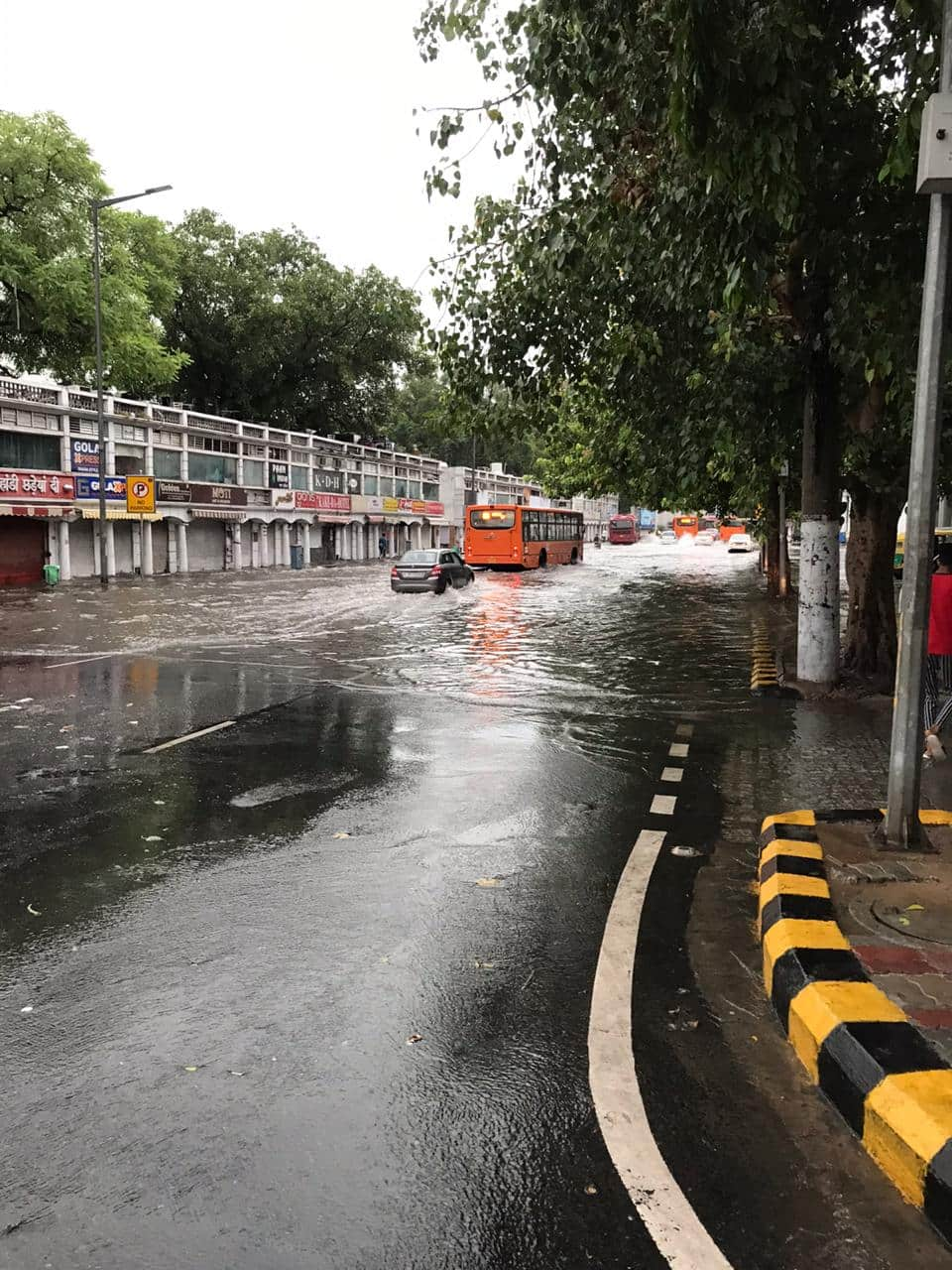 Waterlogging at roads of Connaught Place, Delhi 