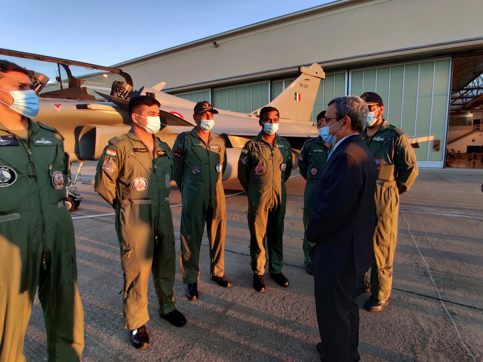 Indian Ambassador to France interacts with the Indian pilots of the Rafale